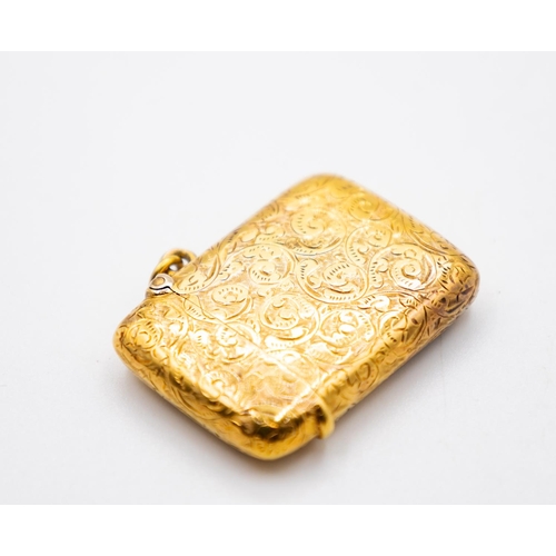 351 - 9 Carat Yellow Gold Vesta Case Incised Detailing Striker to Base 3.5cm Long 2.5cm Wide