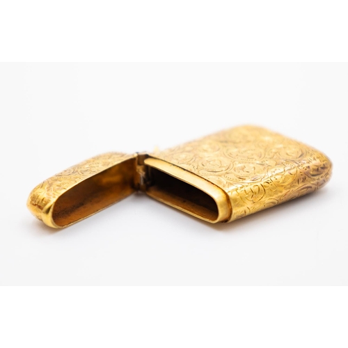 351 - 9 Carat Yellow Gold Vesta Case Incised Detailing Striker to Base 3.5cm Long 2.5cm Wide