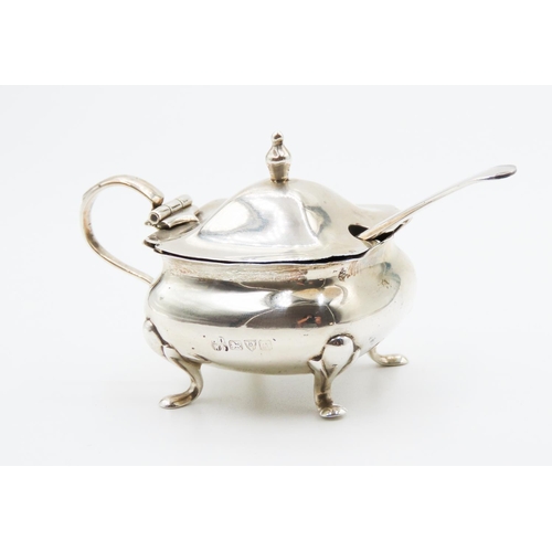 358 - Silver Mustard Pot Hinge Cover Silver Mustard Spoon 4.5cm High