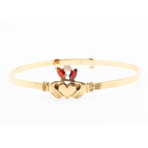 360 - Claddagh Motif Gemstone Set 9 Carat Gold Filled Bangle Extends in Size from 5.5cm Inner Width to Lar... 