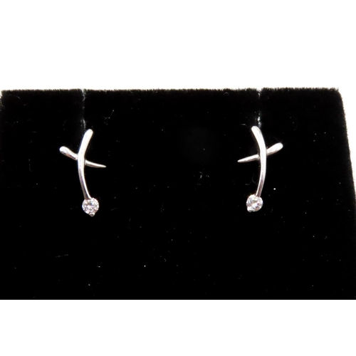 370 - Pair of Gemstone Set 9 Carat White Gold Cross Form Earrings 1cm High As New Unworn