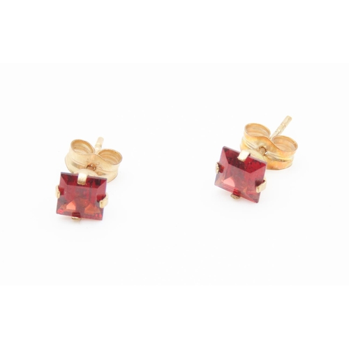 371 - Pair of Square Cut Orange Gemstone Set Earrings Set in 9 Carat Yellow Gold As New Unworn