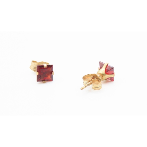 371 - Pair of Square Cut Orange Gemstone Set Earrings Set in 9 Carat Yellow Gold As New Unworn