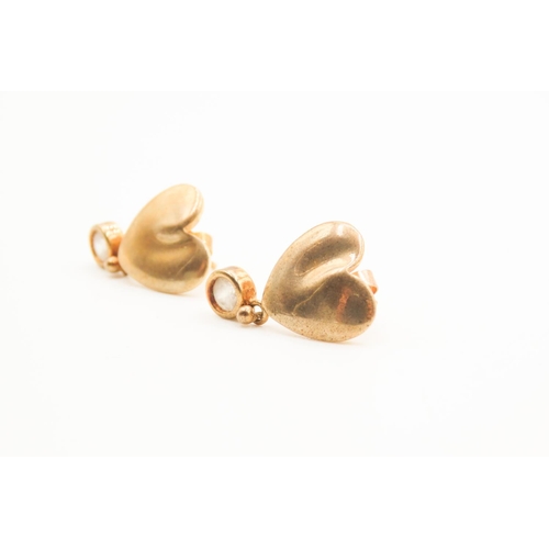 373 - Pair of 9 Carat Yellow Gold Heart Form Gemstone Drop Dangle Earrings Each 2cm High As New Unworn