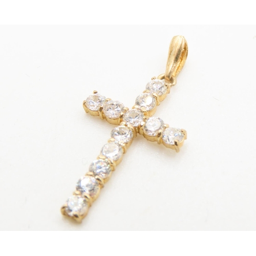 376 - Gemstone Set Cross Pendant Mounted in 9 Carat Yellow Gold 3cm Drop As New Unworn