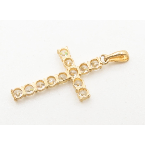 376 - Gemstone Set Cross Pendant Mounted in 9 Carat Yellow Gold 3cm Drop As New Unworn