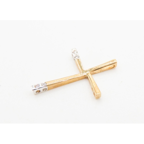 377 - 9 carat Yellow and White Gold Cross Pendant Set with Gemstones 2cm High As New Unworn