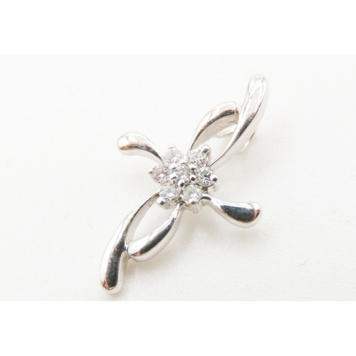 378 - 18 Carat White Gold Cross Pendant Finely Detailed Set with Diamonds 2cm High As New Unworn