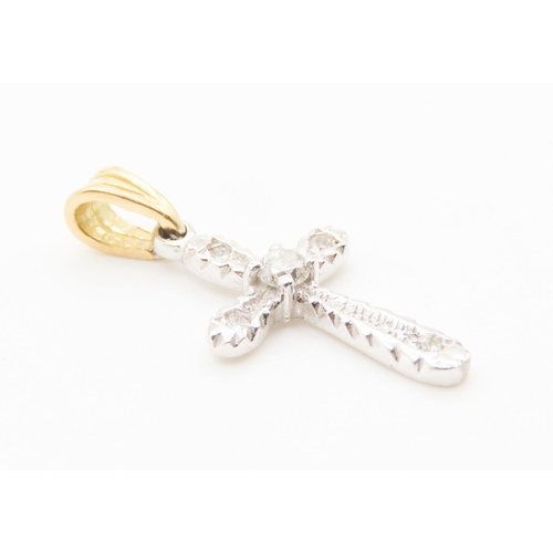 379 - Attractively Detailed Diamond Set 18 Carat White and Yellow Gold Crucifix Pendant 3cm Drop As New Un... 