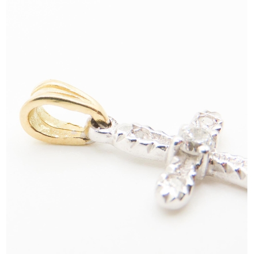 379 - Attractively Detailed Diamond Set 18 Carat White and Yellow Gold Crucifix Pendant 3cm Drop As New Un... 