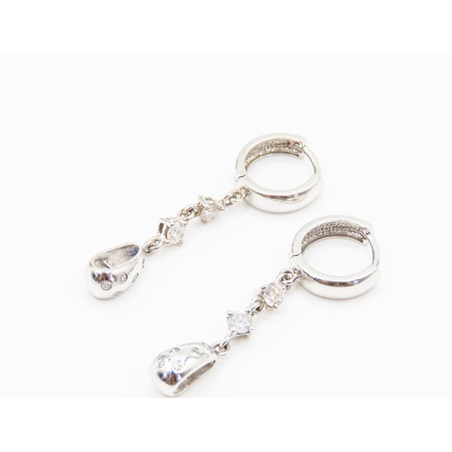 38 - Pair of Unusual Diamond Set Drop Earrings Mounted in 9 Carat White Gold Each 4cm Drop