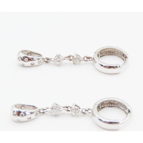 38 - Pair of Unusual Diamond Set Drop Earrings Mounted in 9 Carat White Gold Each 4cm Drop