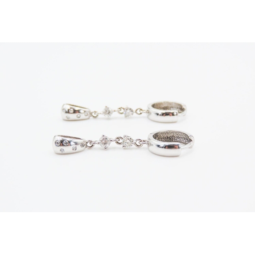 38 - Pair of Unusual Diamond Set Drop Earrings Mounted in 9 Carat White Gold Each 4cm Drop