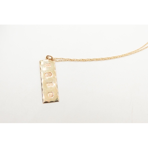 387 - 9 Carat Yellow Gold Ingot Form Pendant 3cm High set on 9 Carat Yellow Gold Chain 46cm Long As New Un... 