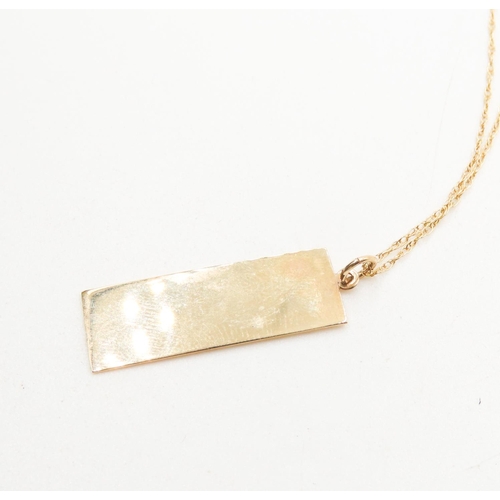 387 - 9 Carat Yellow Gold Ingot Form Pendant 3cm High set on 9 Carat Yellow Gold Chain 46cm Long As New Un... 