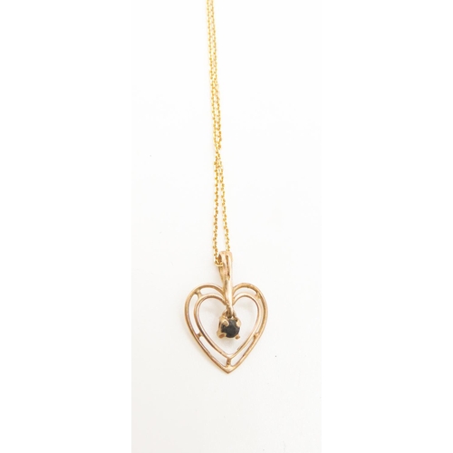 388 - Sapphire Set 9 Carat Yellow Gold Heart Form Pendant 2cm High Further Set on 9 Carat Yellow Gold Chai... 