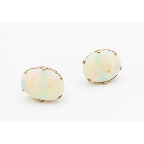 39 - Pair of Six Claw Basket Set Opal Earrings Mounted in 14 Carat Yellow Gold Each 1.2cm High