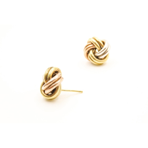 428 - Pair of 9 Carat Yellow Rose and White Gold Knot Form Earrings Each 1.5cm High