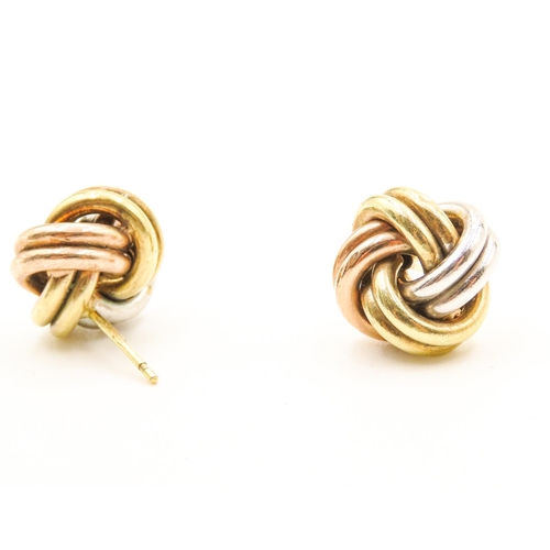 428 - Pair of 9 Carat Yellow Rose and White Gold Knot Form Earrings Each 1.5cm High