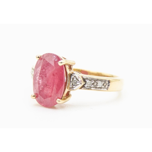 43 - Four Claw Set 3 Carat Ruby Centre Stone Ring Set in 9 Carat Yellow Gold Further Diamond Inset to Sho... 