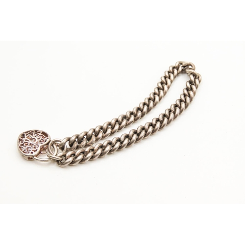 433 - Silver Curb Link Bracelet with Finely Detailed Heart Form Clasp 17cm Long