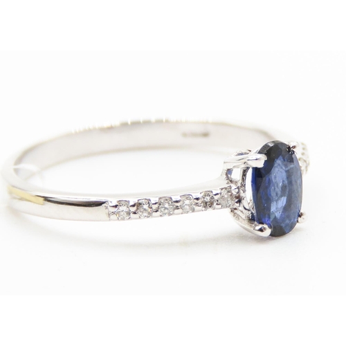 440 - Four Claw Set Sapphire Ring Mounted in 18 Carat White Gold with Further Diamonds Set to Band Ring Si... 