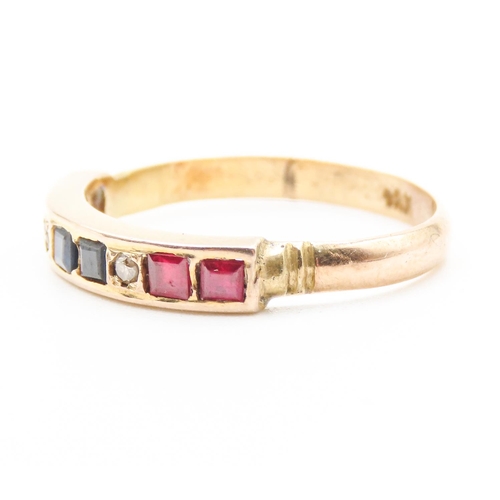 442 - Sapphire Ruby and Diamond Half Eternity Ring Mounted on 18 Carat Yellow Gold Band Size R