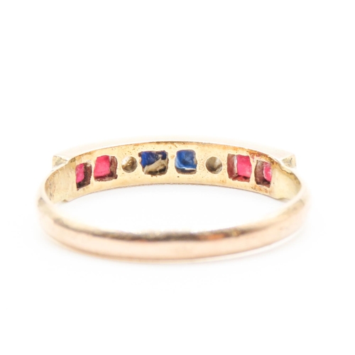 442 - Sapphire Ruby and Diamond Half Eternity Ring Mounted on 18 Carat Yellow Gold Band Size R