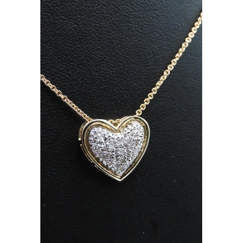 443 - Diamond Set Heart Form Pendant Set in 18 Carat Yellow Gold 1.5cm High Further Set on 18 Carat Yellow... 