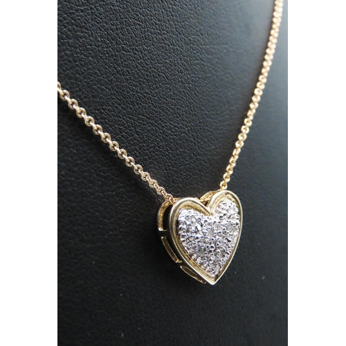 443 - Diamond Set Heart Form Pendant Set in 18 Carat Yellow Gold 1.5cm High Further Set on 18 Carat Yellow... 