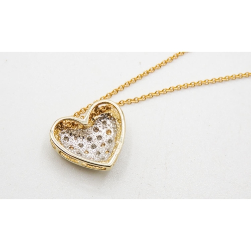 443 - Diamond Set Heart Form Pendant Set in 18 Carat Yellow Gold 1.5cm High Further Set on 18 Carat Yellow... 