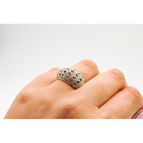 444 - 9 Carat White Gold Five Row Diamond Set Dome Form Cluster Ring Size N Attractively Detailed