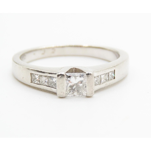 447 - Square Cut Half Bezel Set Diamond Solitaire Mounted in Platinum with Further Diamonds Set to Shoulde... 