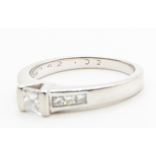 447 - Square Cut Half Bezel Set Diamond Solitaire Mounted in Platinum with Further Diamonds Set to Shoulde... 