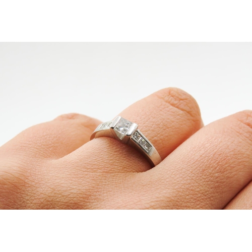 447 - Square Cut Half Bezel Set Diamond Solitaire Mounted in Platinum with Further Diamonds Set to Shoulde... 