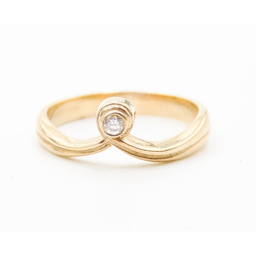 449 - 9 Carat Yellow Gold Diamond Set Wishbone Ring Size M and a Half