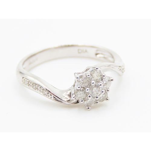 45 - Diamond Set Ladies Daisy Motif Ring Set in 9 Carat White Gold Further Diamonds Set to Band Size J an... 