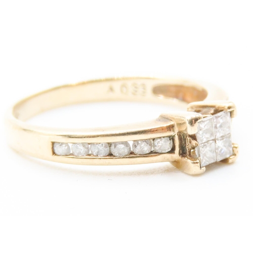 451 - Four Square Cut Diamond Ring Set in 9 Carat Yellow Gold with Further Diamonds Channel Set to Band Ri... 