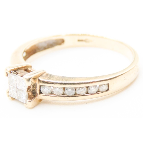 451 - Four Square Cut Diamond Ring Set in 9 Carat Yellow Gold with Further Diamonds Channel Set to Band Ri... 