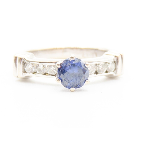 454 - Sapphire Centre Stone Ring with Further Diamond Set to Shoulder Mounted in 18 Carat White Gold Ring ... 