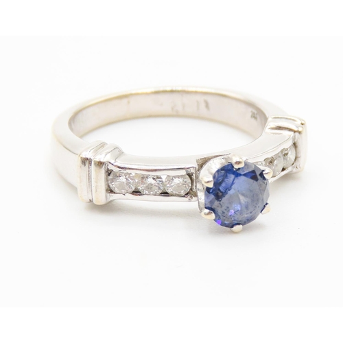 454 - Sapphire Centre Stone Ring with Further Diamond Set to Shoulder Mounted in 18 Carat White Gold Ring ... 