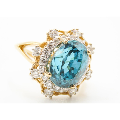 455 - Attractively Detailed Blue Zircon and Diamond Ring Set in 18 Carat Yellow Gold 6ct Zircon Total Diam... 