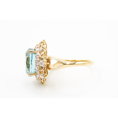 455 - Attractively Detailed Blue Zircon and Diamond Ring Set in 18 Carat Yellow Gold 6ct Zircon Total Diam... 