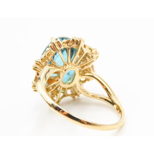 455 - Attractively Detailed Blue Zircon and Diamond Ring Set in 18 Carat Yellow Gold 6ct Zircon Total Diam... 