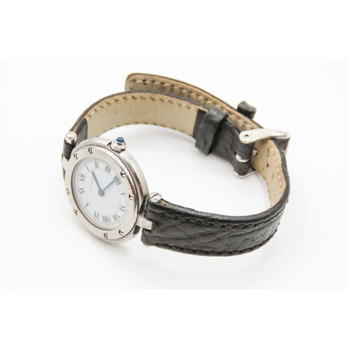 459 - Cartier Santos Ronde Ladies Automatic Wristwatch White Gold and Steel Case Black Leather Strap Sapph... 