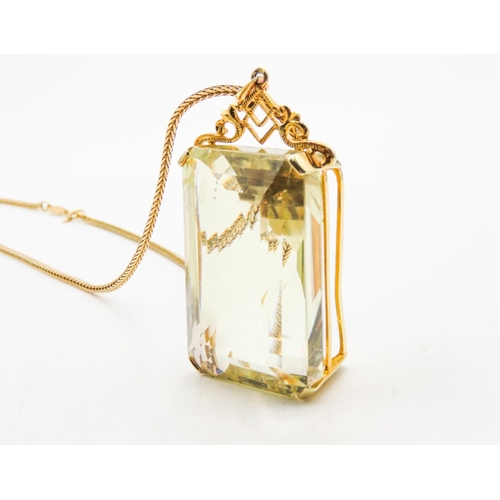 460 - Basket Set Pale Citrine Statement Pendant Set in 14 Carat Yellow Gold 6cm High Further Set on 18 Car... 