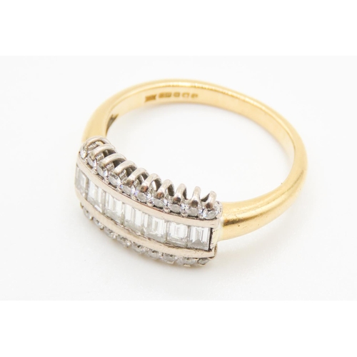 461 - Three Row Baguette and Round Cut Diamond Set Ring Mounted in 18 Carat Yellow Gold Total Diamond Cara... 