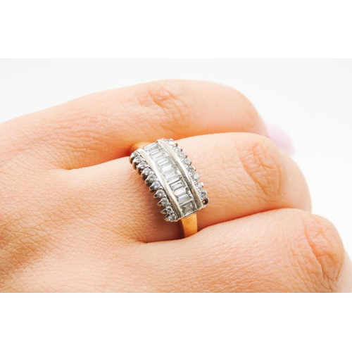 461 - Three Row Baguette and Round Cut Diamond Set Ring Mounted in 18 Carat Yellow Gold Total Diamond Cara... 