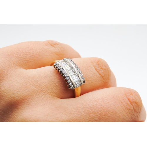 461 - Three Row Baguette and Round Cut Diamond Set Ring Mounted in 18 Carat Yellow Gold Total Diamond Cara... 