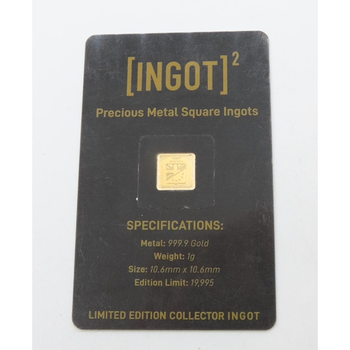 462 - Ingot Encapsulated Gold Piece Pure Gold 999.9  Carat 10.6mm x 10.6mm 1 Gram Mint Condition